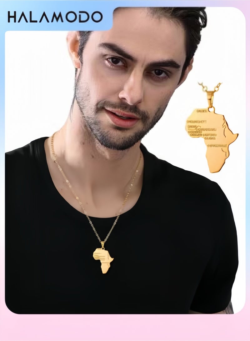 Halamodo Africa Map Necklaces Alloy African Country Map Necklaces Fashion Necklace Water Wave Chain Creative Shiny Jewelry Accessories for Men & Women - Image 1