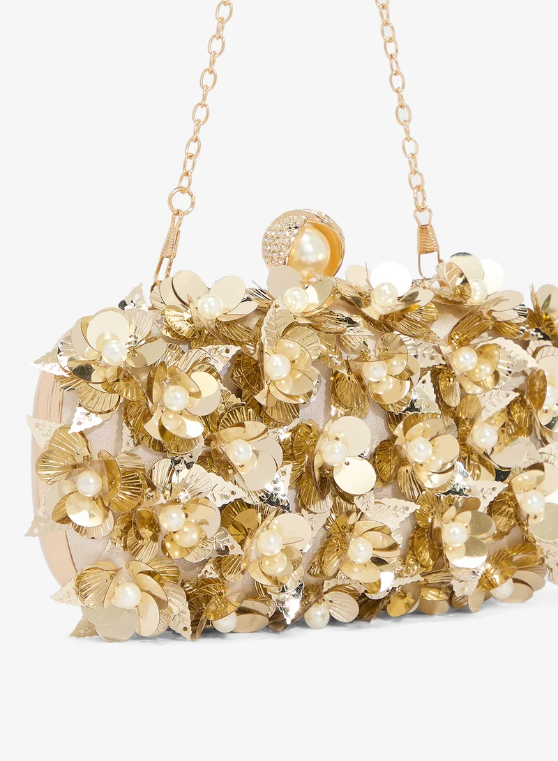 Khizana  Gold Sequin Embellished Detail Clutch for Women | Best Price UAE