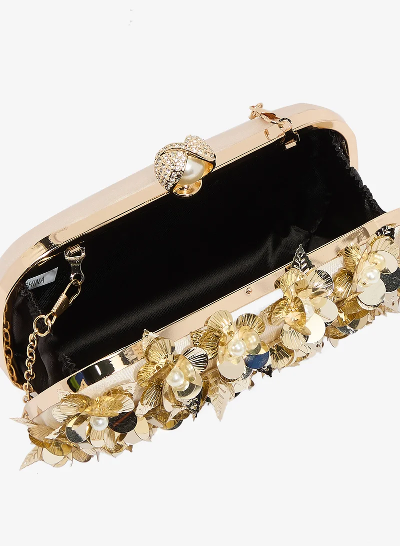 Khizana  Gold Sequin Embellished Detail Clutch for Women | Best Price UAE