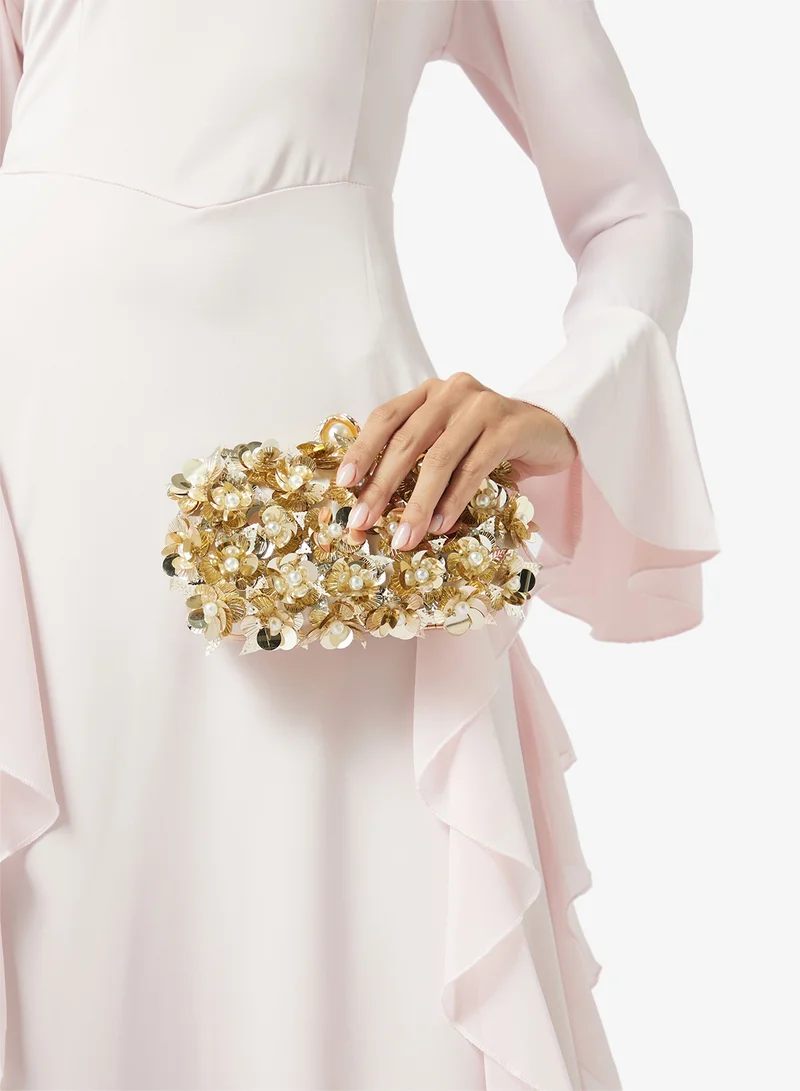 Khizana  Gold Sequin Embellished Detail Clutch for Women | Best Price UAE