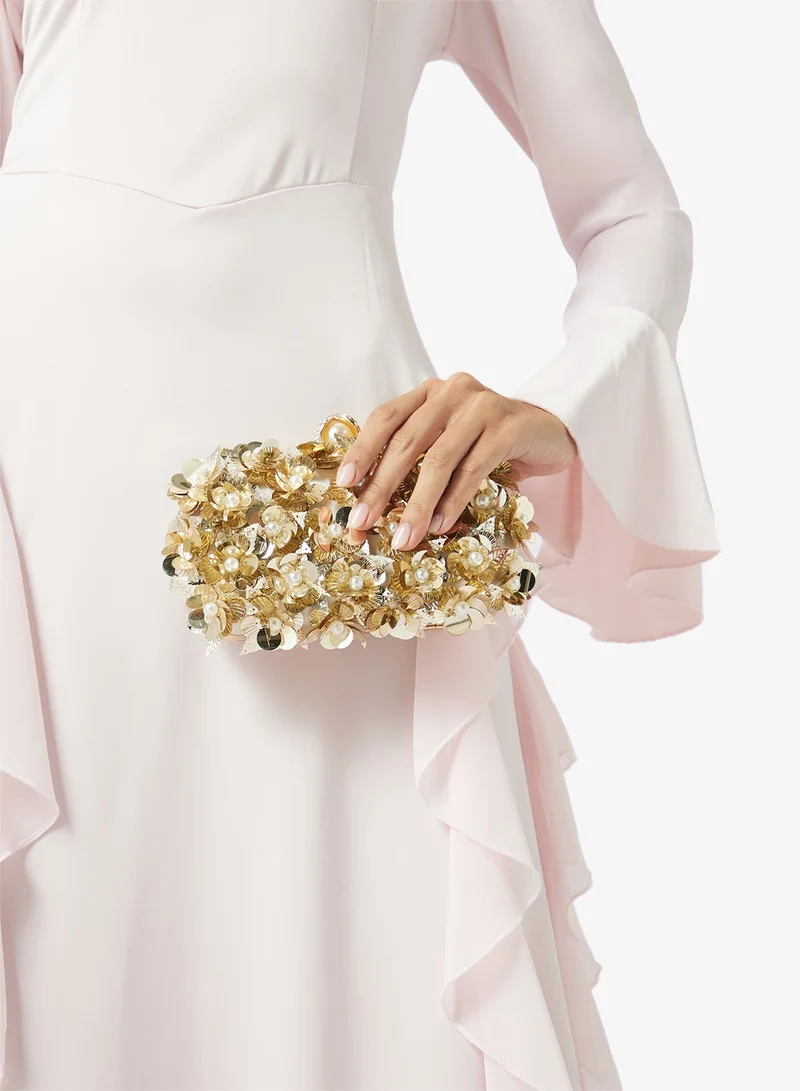 Khizana Gold Sequin Embellished Detail Clutch