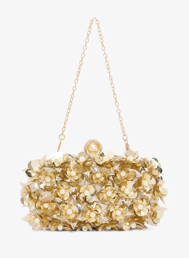 Khizana Gold Sequin Embellished Detail Clutch
