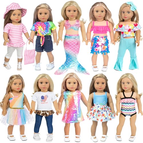iBayda 18 Inch Doll Fashion Clothes  10 Sets Include Outfits Mermaid Dress Bikini Hats  Handbags Accessories Doll Not Included - Image 1