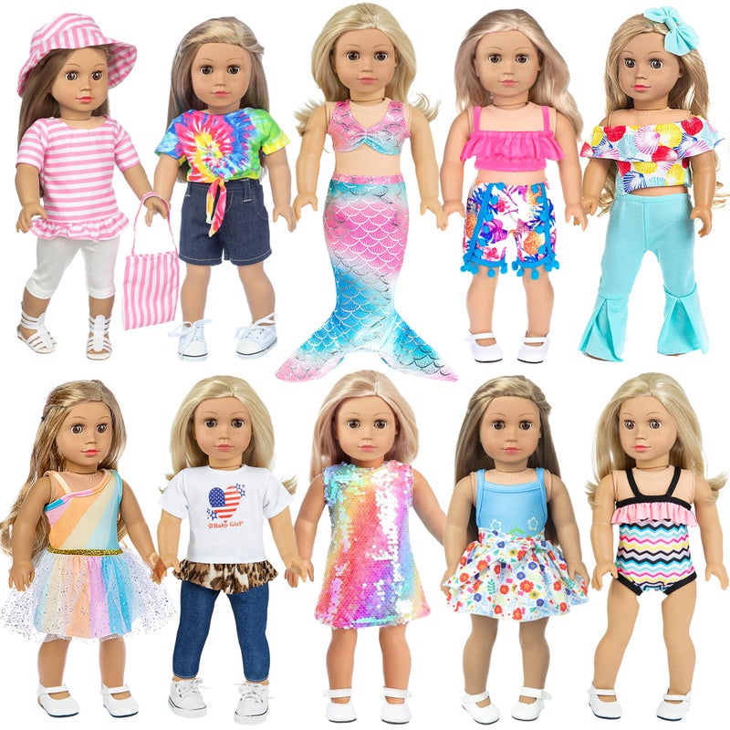 iBayda 18 Inch Doll Fashion Clothes  10 Sets Include Outfits Mermaid Dress Bikini Hats  Handbags Accessories Doll Not Included - Image 2