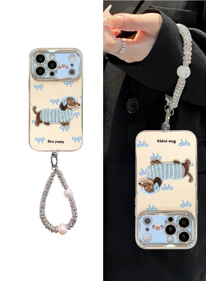 Wffo Compatible with iPhone 17 Pro Max Case - Embroidered Puppy Phone Case - Music Puppy Phone Case - TPU Drop Protection - With Lanyard - Image 5