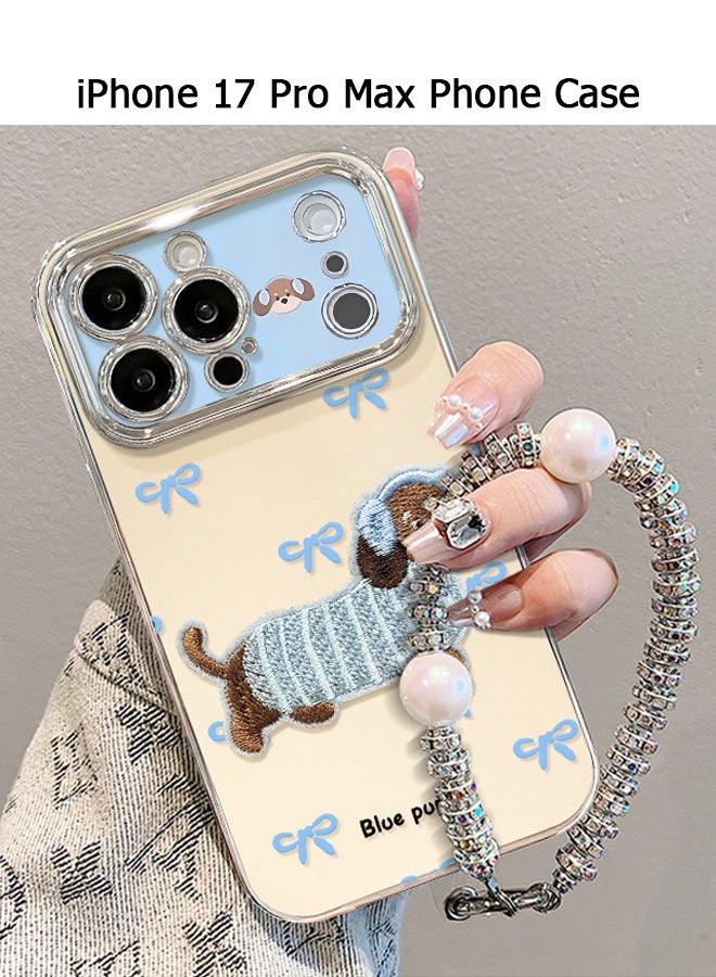Wffo Compatible with iPhone 17 Pro Max Case - Embroidered Puppy Phone Case - Music Puppy Phone Case - TPU Drop Protection - With Lanyard - Image 1