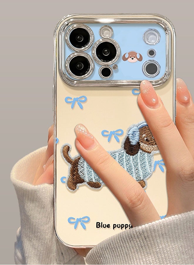 Wffo Compatible with iPhone 17 Pro Max Case - Embroidered Puppy Phone Case - Music Puppy Phone Case - TPU Drop Protection - With Lanyard - Image 3