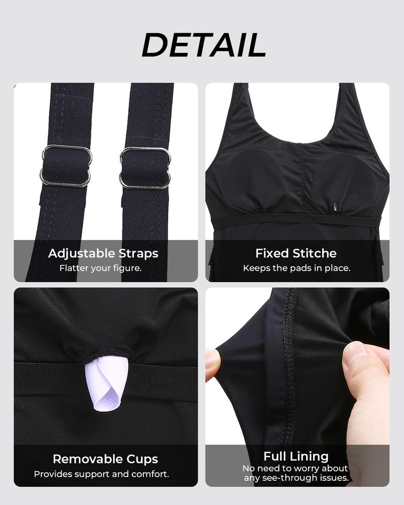 Aqua Eve Womens Tankini Tops Only Tummy Control Swim Tank Top Modest Swimsuit Top Bathing Suit Top No Bottom Black XS - Image 5