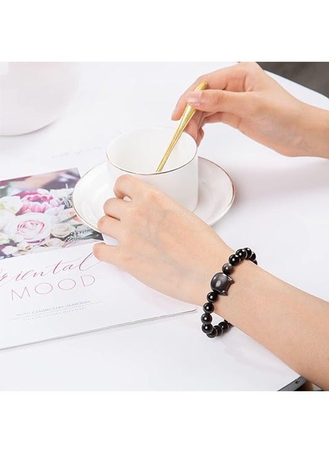 Muyixin سوار جذب المال على شكل قطة من حجر السج الأسود للنساء لحماية الطاقة المزاجية - Image 2