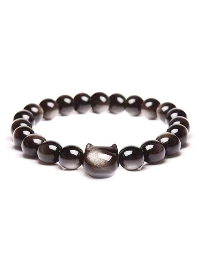 Muyixin سوار جذب المال على شكل قطة من حجر السج الأسود للنساء لحماية الطاقة المزاجية - Image 1