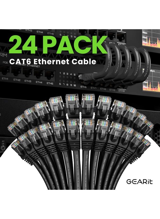 GearIT Cat 6 Ethernet Cable Pack - 24-Pack 0.5 ft Cat6 Ethernet Patch Cables | RJ45 Network Patch Cable, 10 Gbps Snagless Gold-Plated Connectors - Ethernet Cable Cat 6 for PC, TV, Router - Black - Image 2
