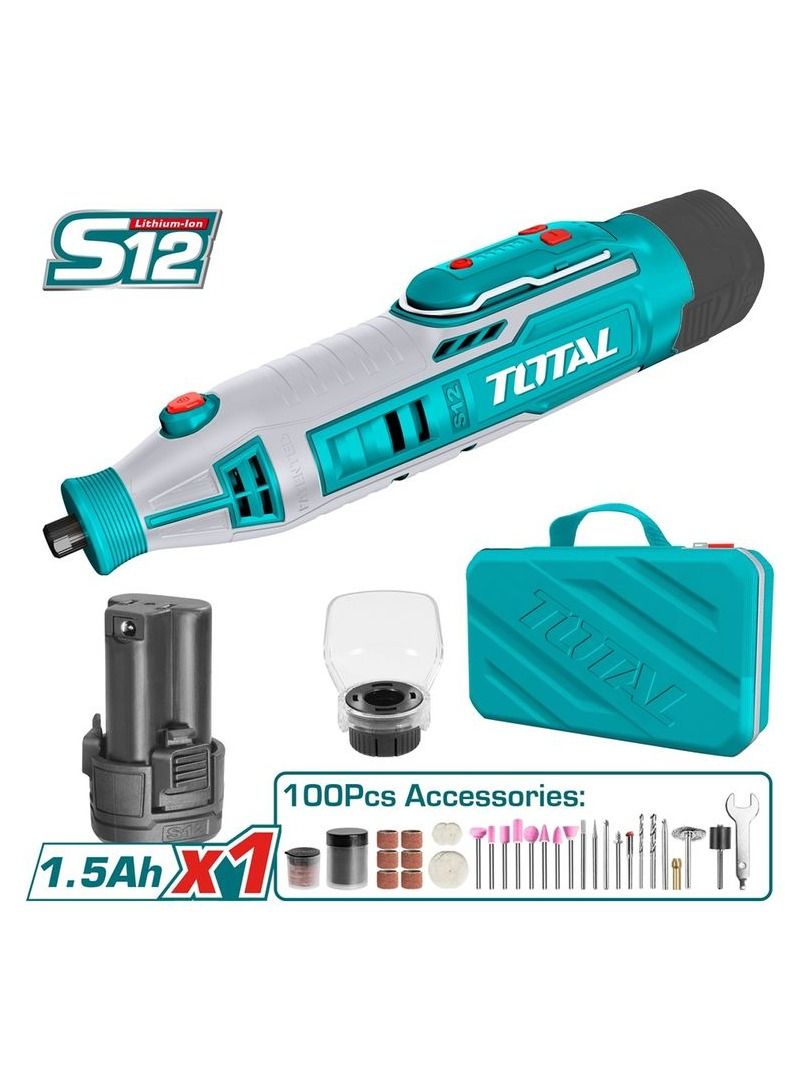 توتال TMGLI12011 مطحنة ليثيوم مع 1 قطعة حماية آمنة و 100 قطعة ملحقات سرعة 8000-32000 دقيقة  - Image 1