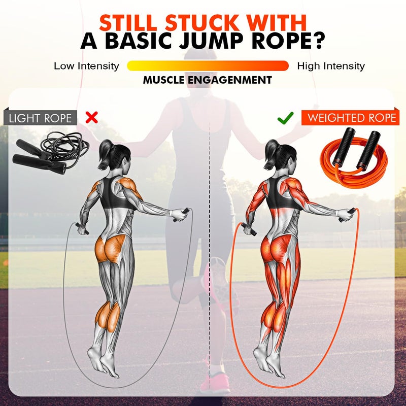 KUTIZE Jump Rope, Weighted Jump Rope for Men Women, Adjustable 1lb Heavy Skipping Ropes, Suitable for Boxing, Cardio, Home Fitness, Training Muscle, Home Gym Workout Equipment for Full Body Exercise - Image 4