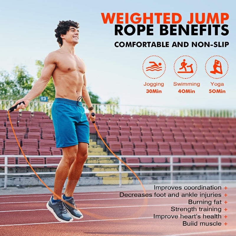 KUTIZE Jump Rope, Weighted Jump Rope for Men Women, Adjustable 1lb Heavy Skipping Ropes, Suitable for Boxing, Cardio, Home Fitness, Training Muscle, Home Gym Workout Equipment for Full Body Exercise - Image 2
