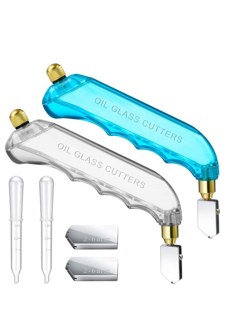 Pistol Grip Oil Feed Glass Cutter, 6 Pcs Stained Glass Cutting Tool Set, Includes 2-6mm Replaceable Cutting Heads and Oil Reservoir, Ideal for Glass Window Panes and Mirrors Scoring, Blue and White  - Image 1