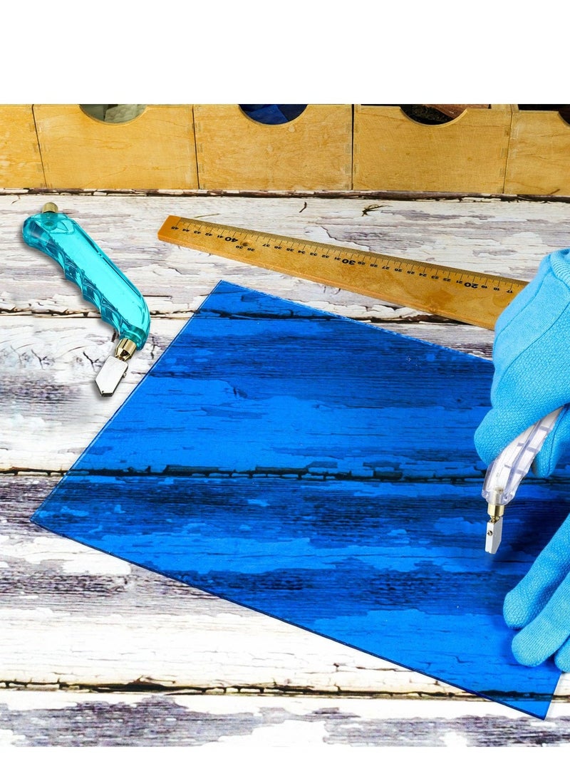 Pistol Grip Oil Feed Glass Cutter, 6 Pcs Stained Glass Cutting Tool Set, Includes 2-6mm Replaceable Cutting Heads and Oil Reservoir, Ideal for Glass Window Panes and Mirrors Scoring, Blue and White  - Image 5