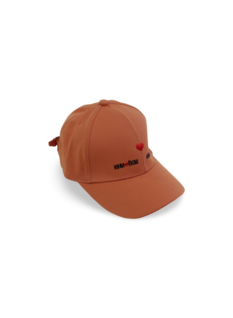 Fancy Girls Cotton Cap – Orange with Heart Design - Image 1
