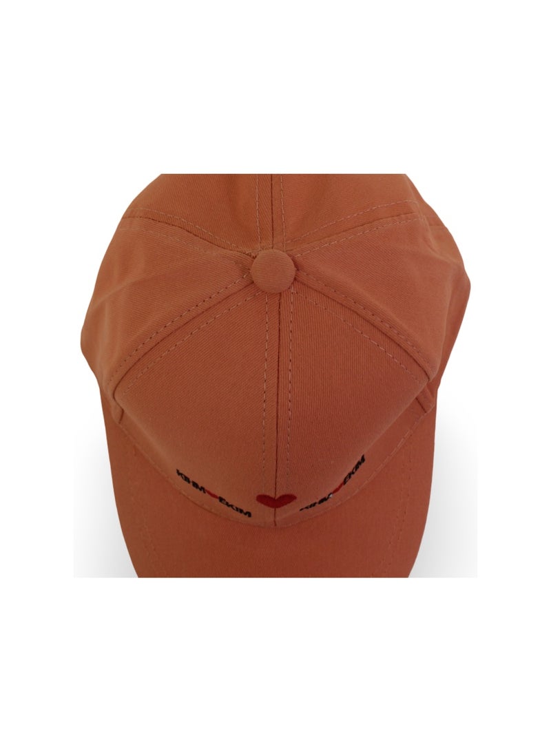 Fancy Girls Cotton Cap – Orange with Heart Design - Image 3