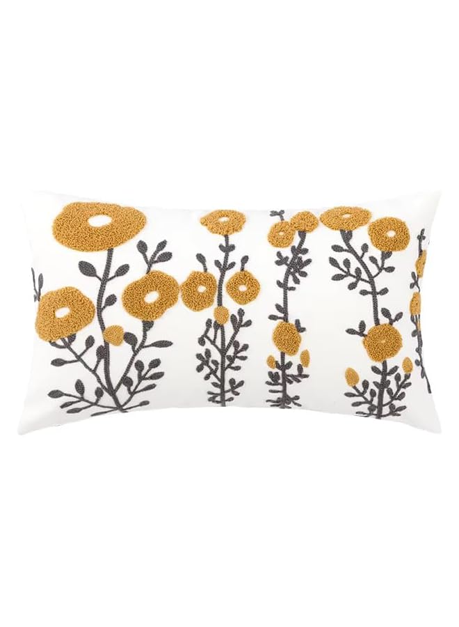 The Bros Decorative Throw Pillow Cover, Modern Yellow Flower design, Chain Embroidered Cushion Case, Tufted (Small Yellow Flower, 30x50) - Image 2
