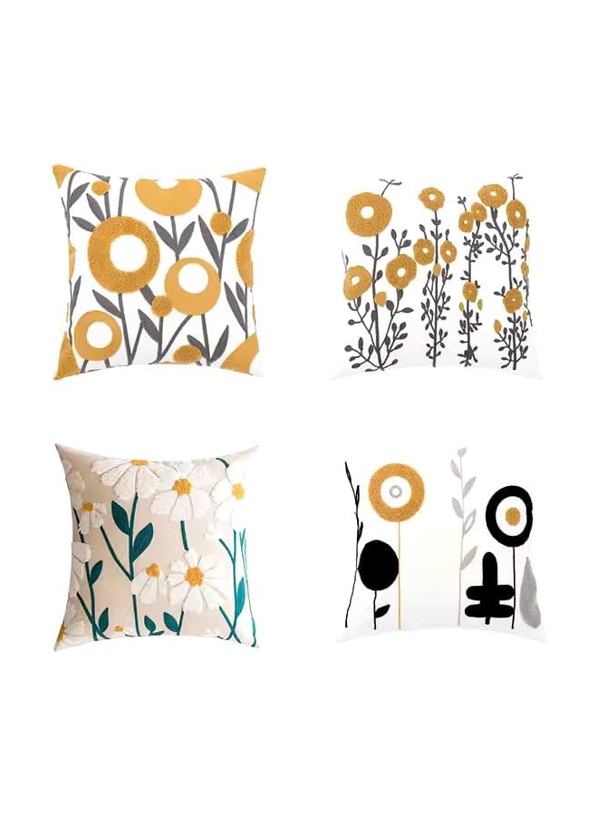 The Bros Decorative Throw Pillow Cover, Modern Yellow Flower design, Chain Embroidered Cushion Case, Tufted (Small Yellow Flower, 30x50) - Image 3