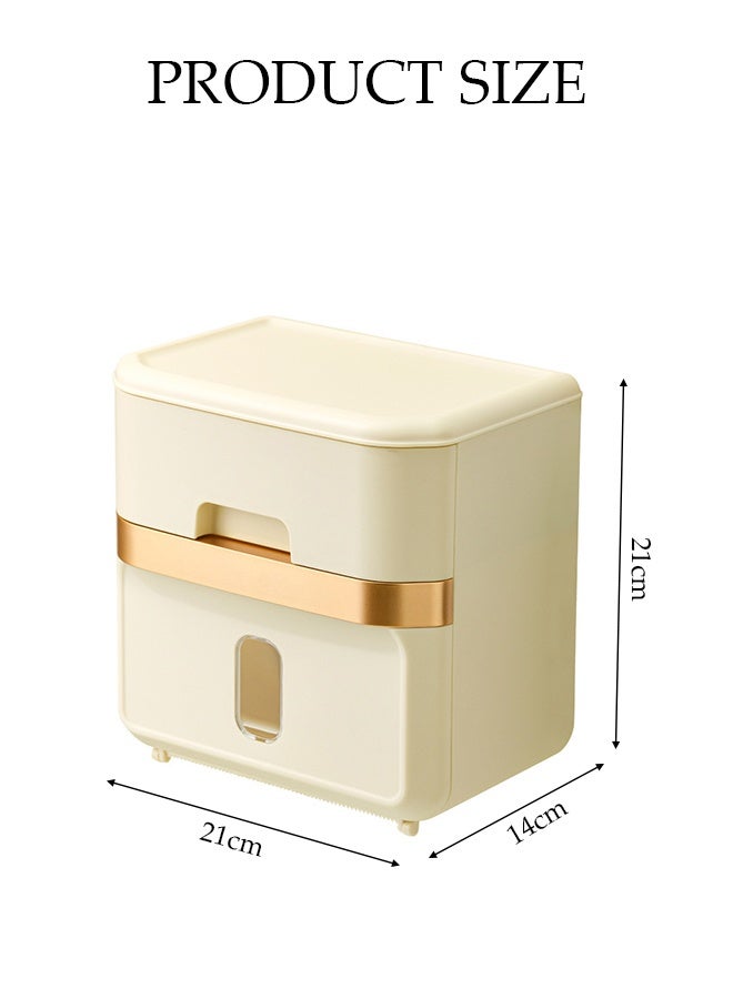 DUNISO Wall-Mounted Tissue Box,Non Punched Paper Box，Waterproof and Moisture-proof Tissue Cover Top Storage or Phone Holder，for Bathroom Kitchen Living Room Bedroom Office，Beige Gold  - Image 2
