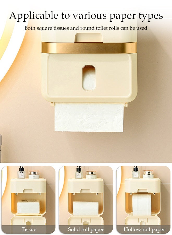DUNISO Wall-Mounted Tissue Box,Non Punched Paper Box，Waterproof and Moisture-proof Tissue Cover Top Storage or Phone Holder，for Bathroom Kitchen Living Room Bedroom Office，Beige Gold  - Image 5