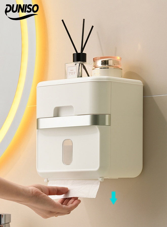 DUNISO Wall-Mounted Tissue Box,Non Punched Paper Box，Waterproof and Moisture-proof Tissue Cover Top Storage or Phone Holder，for Bathroom Kitchen Living Room Bedroom Office，Beige Gold  - Image 1
