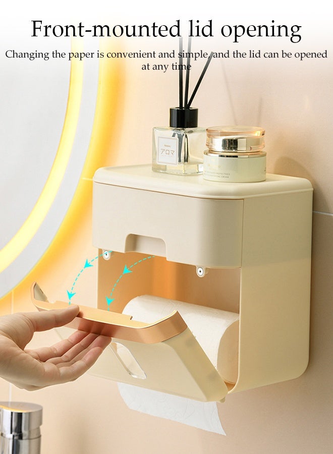 DUNISO Wall-Mounted Tissue Box,Non Punched Paper Box，Waterproof and Moisture-proof Tissue Cover Top Storage or Phone Holder，for Bathroom Kitchen Living Room Bedroom Office，Beige Gold  - Image 4
