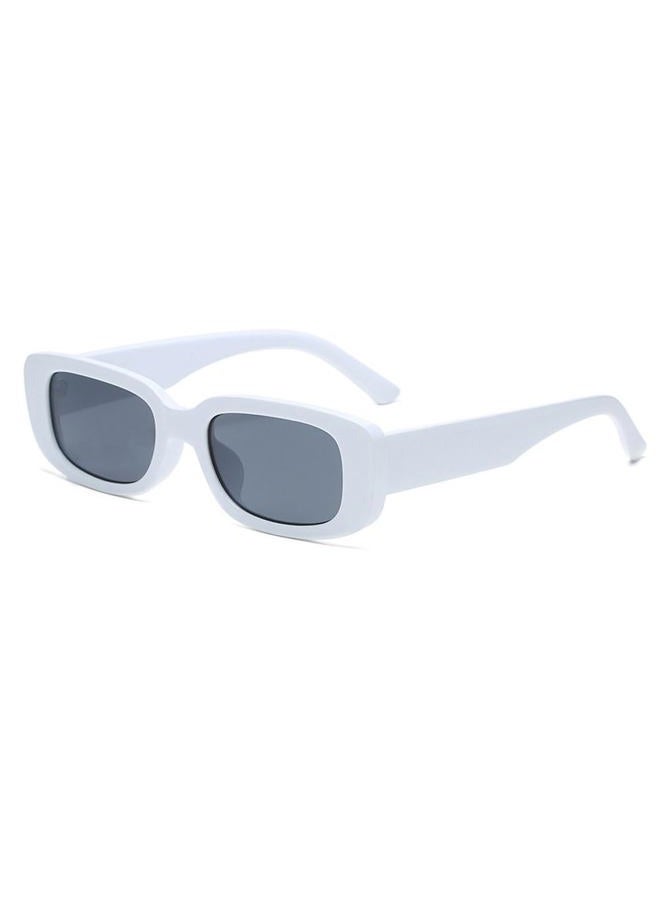Rectangle Sunglasses for Women Men Small Narrow Square Frame UV400 Protection, White