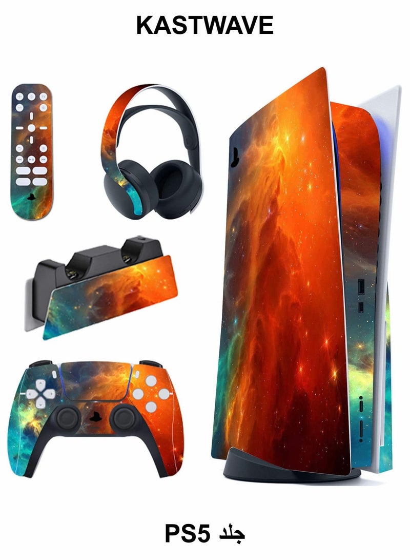 KASTWAVE Full Set Skin for PlayStation 5 Disc Version, Sticker for PS5 Vinyl Decal Cover for Playstation 5 Controller & Charging Station & Headset & Media Remote  (Red Galaxy) - Image 1