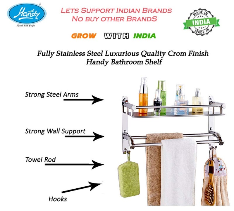 HANDY Heavy Duty Stainless Steel Bathroom Shelf, 1 Layer Stainless Steel Shower Shelves with Towel Bar Wall Mounted Bathroom Accessories, Shower Storage 1 Layer Shelf 16 X 5 X 9 INCH - Image 3