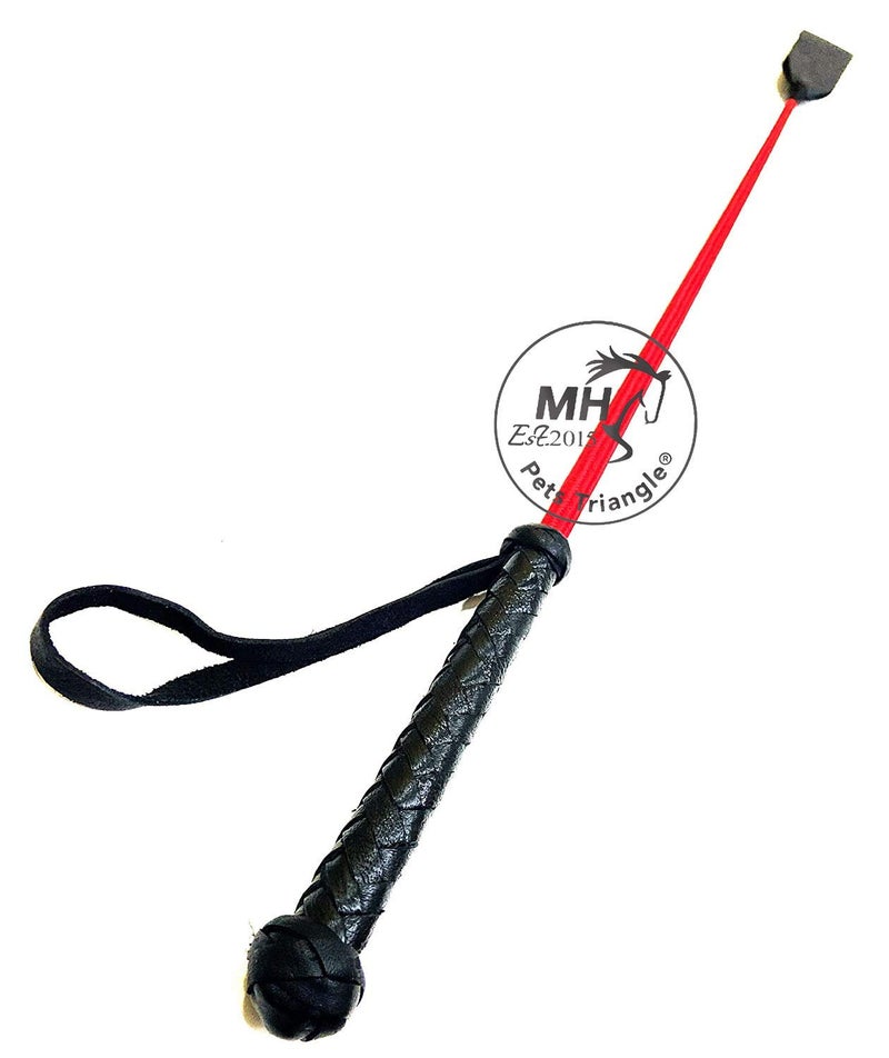 PETS TRIANGLE 25" Leather Riding Crop Horse Stick (Unbreakable Whip) Red & Black (Whip Master), All Life Stages - Image 2