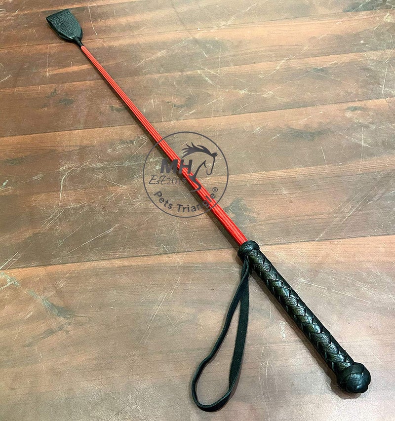 PETS TRIANGLE 25" Leather Riding Crop Horse Stick (Unbreakable Whip) Red & Black (Whip Master), All Life Stages - Image 4