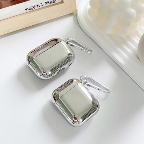 ELVRLA Earphone Case for AirPods 4, Cool Plated Silver Case Soft TPU Silicone Case, Solid Color Silver AirPods 4 Cover Protective Case Skin Shockproof Protector for Earbuds +Carabiner-Glossy Surface - Image 3