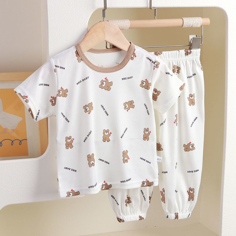 Children'S Home Clothes Style Boys And Girls Short-Sleeved Pants Pajamas Set Ice Silk Thin Baby Air-Conditioned Clothes - Image 5