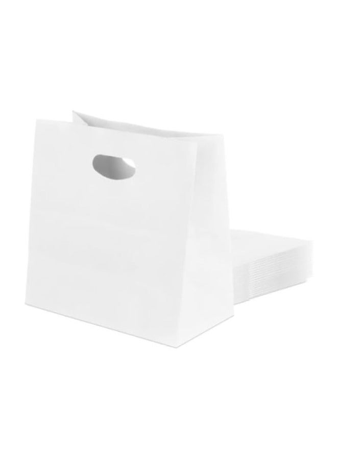 Halapack Halapack Kraft Paper Bag 10 PCS Die Cut Handle Sqaure Bottom Standard Size [ W28 ×H28 × G16 cm]  Strong Holding Power Bags Sqaure Bottom Paper Bag with Handle Durable Perfect for Gifts, Party Favors White  - Image 1