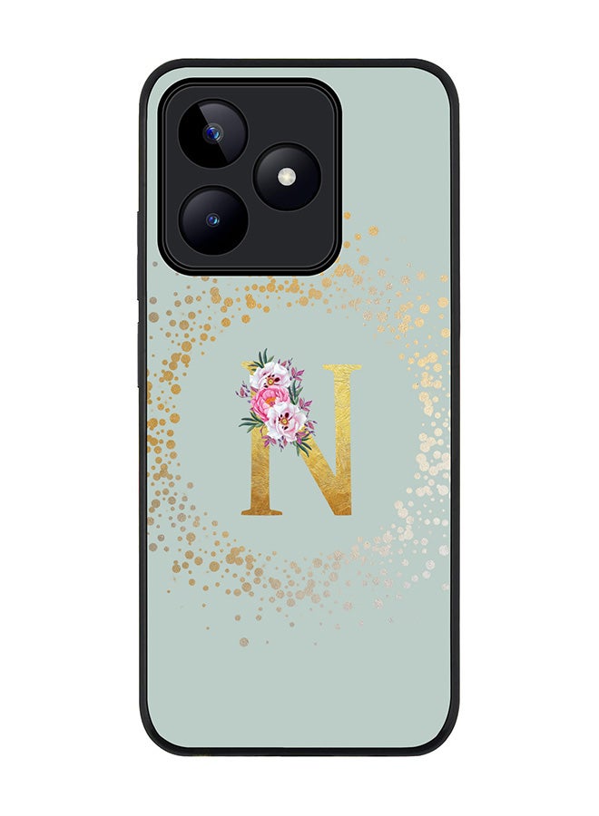 Stylizedd Rugged Black edge case for Realme C51 / Realme Note 50 4G,Custom Monogram Initial Letter Floral Pattern Alphabet - N (Light Grey) - Image 1