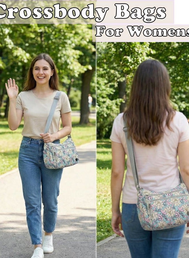Wytidian Crossbody Bags for Women Waterproof Nylon Shoulder Bag Roomy Multiple Pockets Messenger Purses Handbags, Floral 01, Nylon Shoulder Bag - Image 2