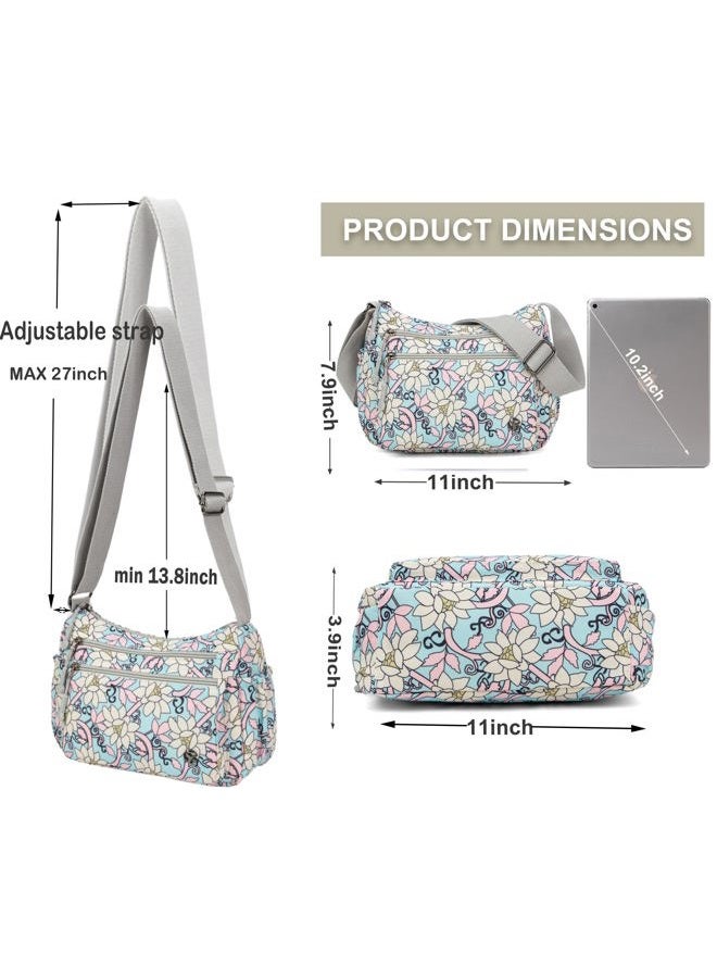 Wytidian Crossbody Bags for Women Waterproof Nylon Shoulder Bag Roomy Multiple Pockets Messenger Purses Handbags, Floral 01, Nylon Shoulder Bag - Image 4