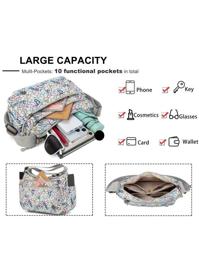 Wytidian Crossbody Bags for Women Waterproof Nylon Shoulder Bag Roomy Multiple Pockets Messenger Purses Handbags, Floral 01, Nylon Shoulder Bag - Image 5