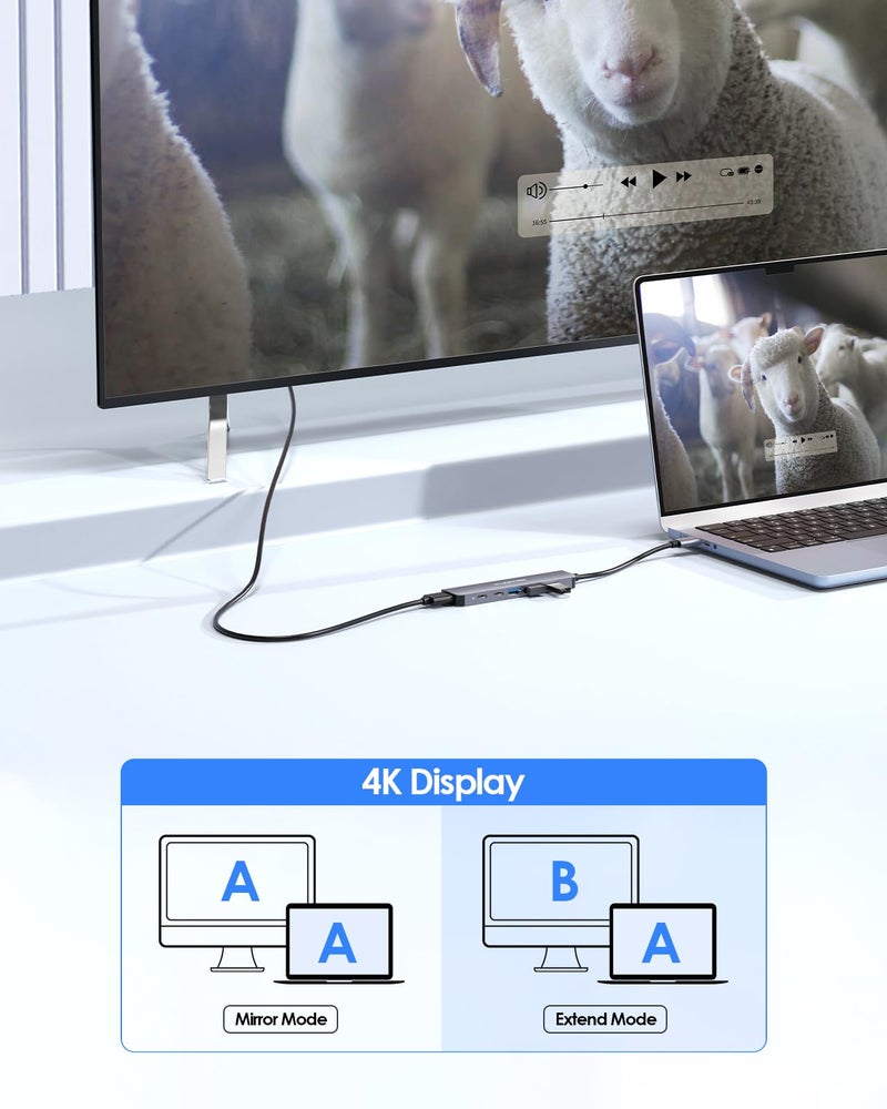 Lention محور LENTION USB C، متعدد المنافذ مع منفذ HDMI بدقة 4K، 3 منافذ USB-A، منفذ بيانات USB-C، منفذ PD بقوة 100 واط، متوافق مع MacBook Pro/Air الجديد، iPhone 17 Pro/Pro Max، Surface، Chromebook، والمزيد (CE35s، رمادي) - Image 4