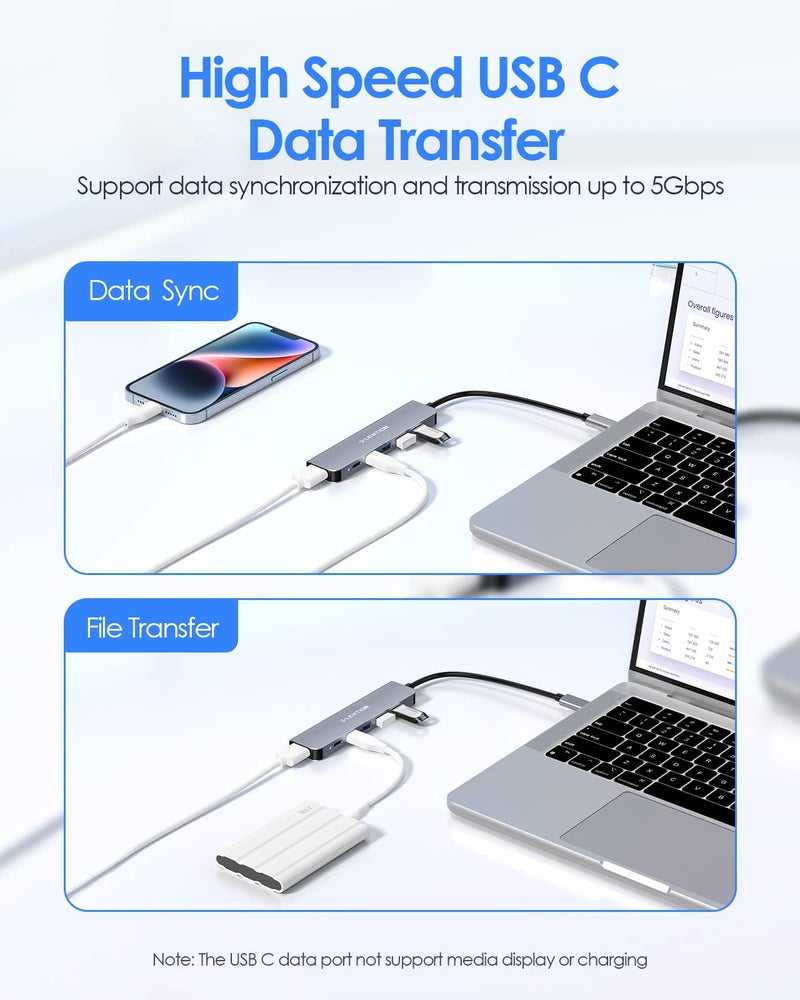 Lention محور LENTION USB C، متعدد المنافذ مع منفذ HDMI بدقة 4K، 3 منافذ USB-A، منفذ بيانات USB-C، منفذ PD بقوة 100 واط، متوافق مع MacBook Pro/Air الجديد، iPhone 17 Pro/Pro Max، Surface، Chromebook، والمزيد (CE35s، رمادي) - Image 3