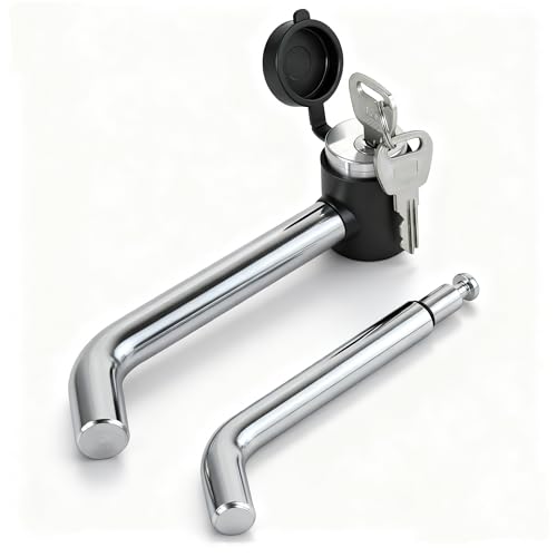 TOPTOW 63530 Trailer Hitch Receiver Lock, Right Angle Dual Pins 1/2" & 5/8" Diameter, Heavy Duty Bent Locking Pin, Chrome - Image 1
