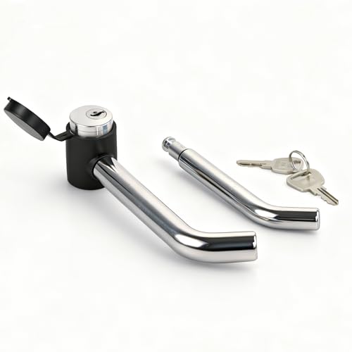 TOPTOW 63530 Trailer Hitch Receiver Lock, Right Angle Dual Pins 1/2" & 5/8" Diameter, Heavy Duty Bent Locking Pin, Chrome - Image 2