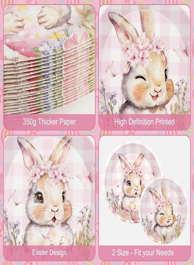 Litmitfu 24 Pcs Easter Plates - Spring Flowers Buffalo Plaid Easters Rabbit Paper Plate, Pink Cute Bunny Dinner Dessert Plates Disposable Round Tableware Set for Happy Easter Table Decorations Party Supplies - Image 4