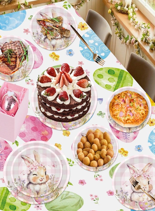 Litmitfu 24 Pcs Easter Plates - Spring Flowers Buffalo Plaid Easters Rabbit Paper Plate, Pink Cute Bunny Dinner Dessert Plates Disposable Round Tableware Set for Happy Easter Table Decorations Party Supplies - Image 5