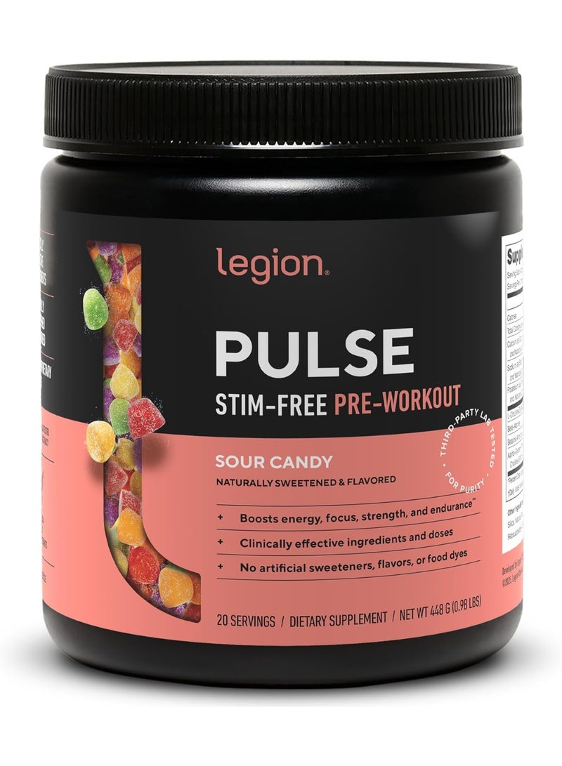 Legion Pulse Stim-Free Pre-Workout Sour Candy 20 Servings (448g) – Caffeine-Free Pump, Endurance & Focus - Image 1