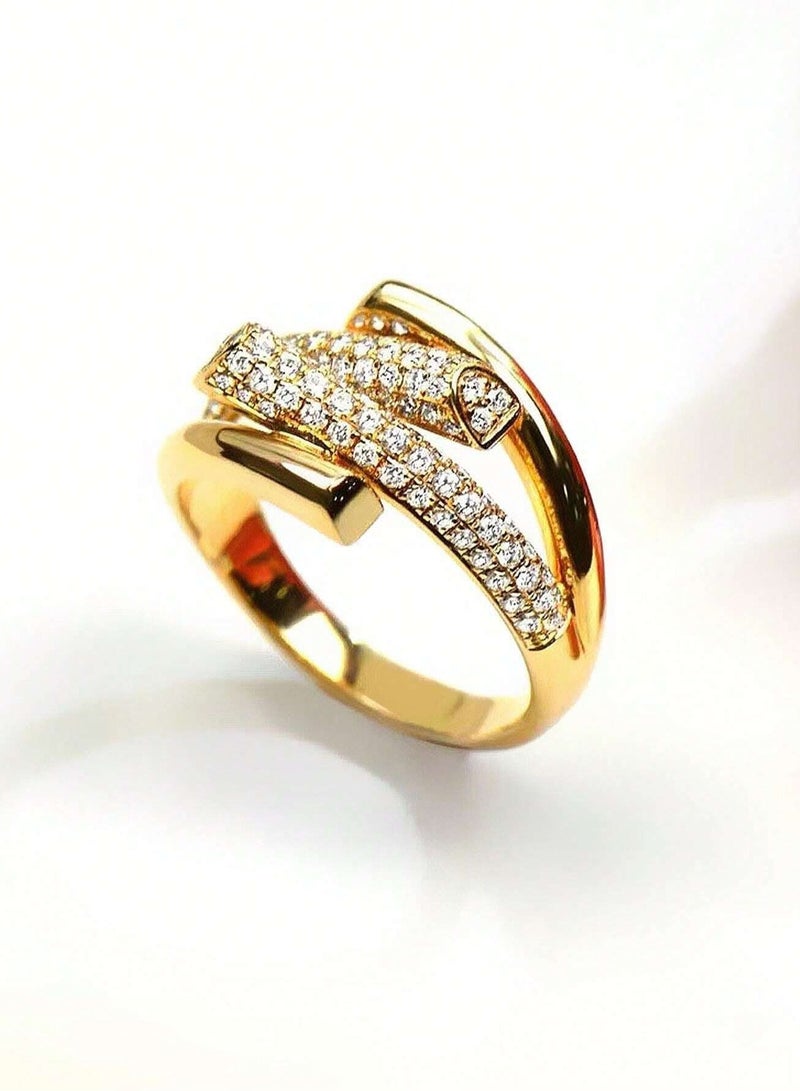 Women's ring gold-plated and adorned with sparkling zirconia stones, comes with a gift box – perfect for weddings, engagements, Mother's Day, Valentine's Day, and all special occasions. Size: 7  - Image 2
