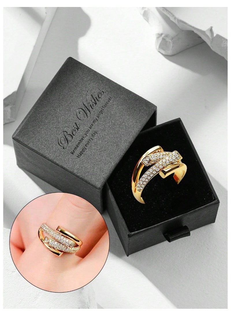 Women's ring gold-plated and adorned with sparkling zirconia stones, comes with a gift box – perfect for weddings, engagements, Mother's Day, Valentine's Day, and all special occasions. Size: 7  - Image 1