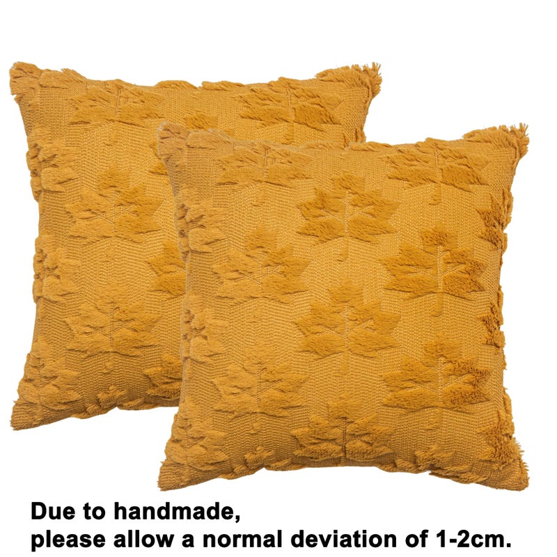 Cosibono Maple Leaf Fall Throw Convels تغطية 18 "" x18 "" مجموعة من 2 خردل مزرعة مزرعة تغطية وسادة تغطية وسادة في الخريف العطلة أغطية وسادة الفراء فو لأريكة غرفة نوم - Image 2